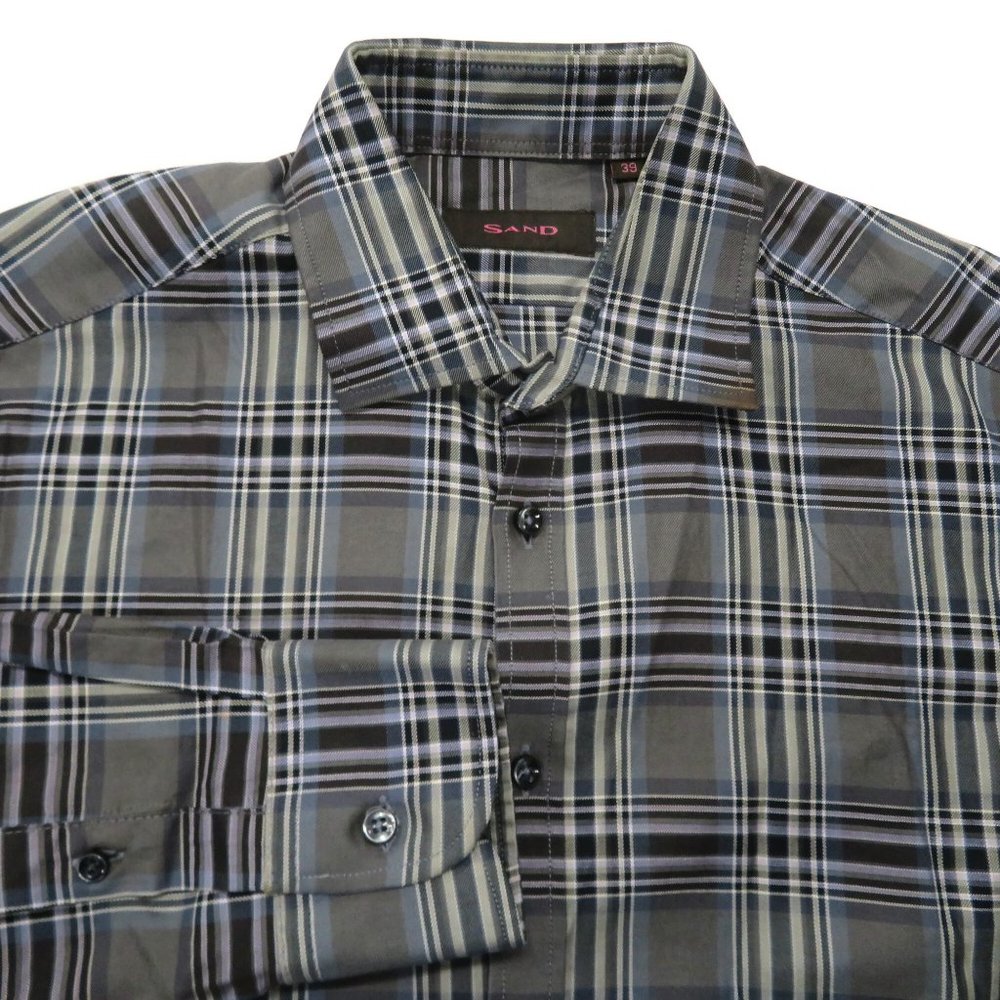 SAND Men's Gray Plaid Button-Down Shirt (Copenhagen Denmark) 39